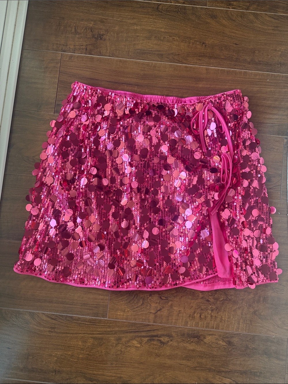 Sequin Pink Mini Skirt with Side Tie